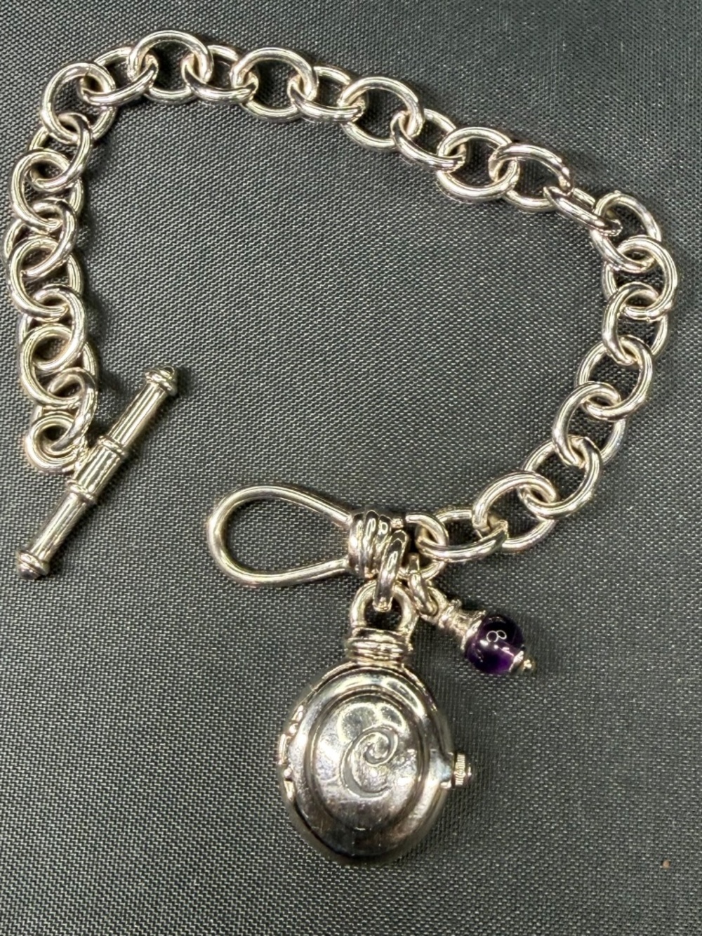 Ecclissi 925 Sterling Silver Oval Hidden Watch Rolo Bracelet NEW Battery